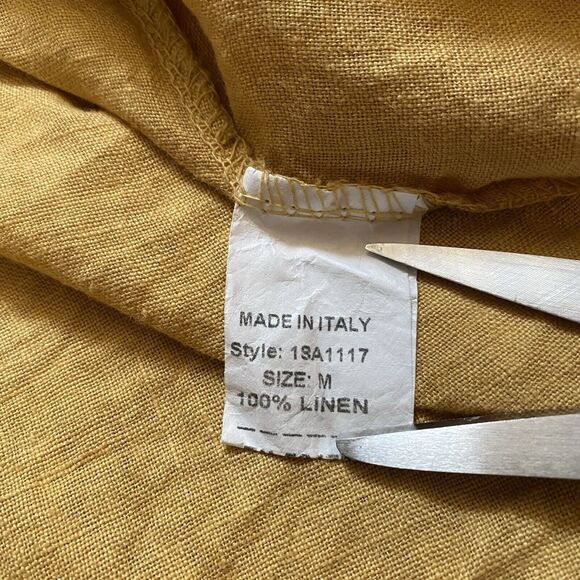 FRANCESCA BETTINI M Linen Yellow Button Shirt Dress Roll-Tab Cottage Lagenlook - Picture 8 of 16